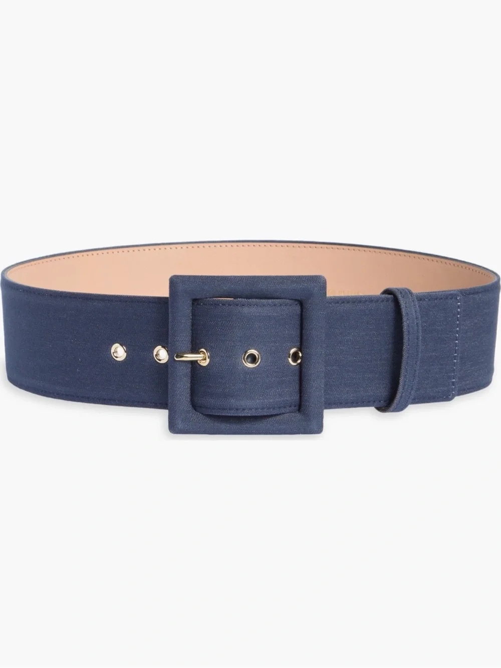 Carolina Herrera Navy Wide Denim Fabric Belt with Covered Square Buckle NWT XL